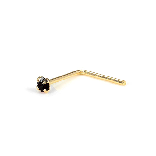L-förmiger 1,5 mm runder CZ-Kristall Nasenstecker aus 9 Karat Gelbgold