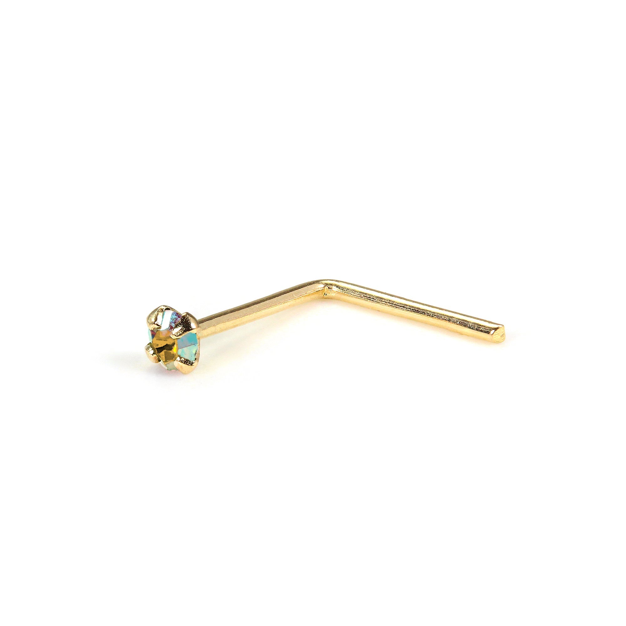 L-förmiger 1,5 mm runder CZ-Kristall Nasenstecker aus 9 Karat Gelbgold