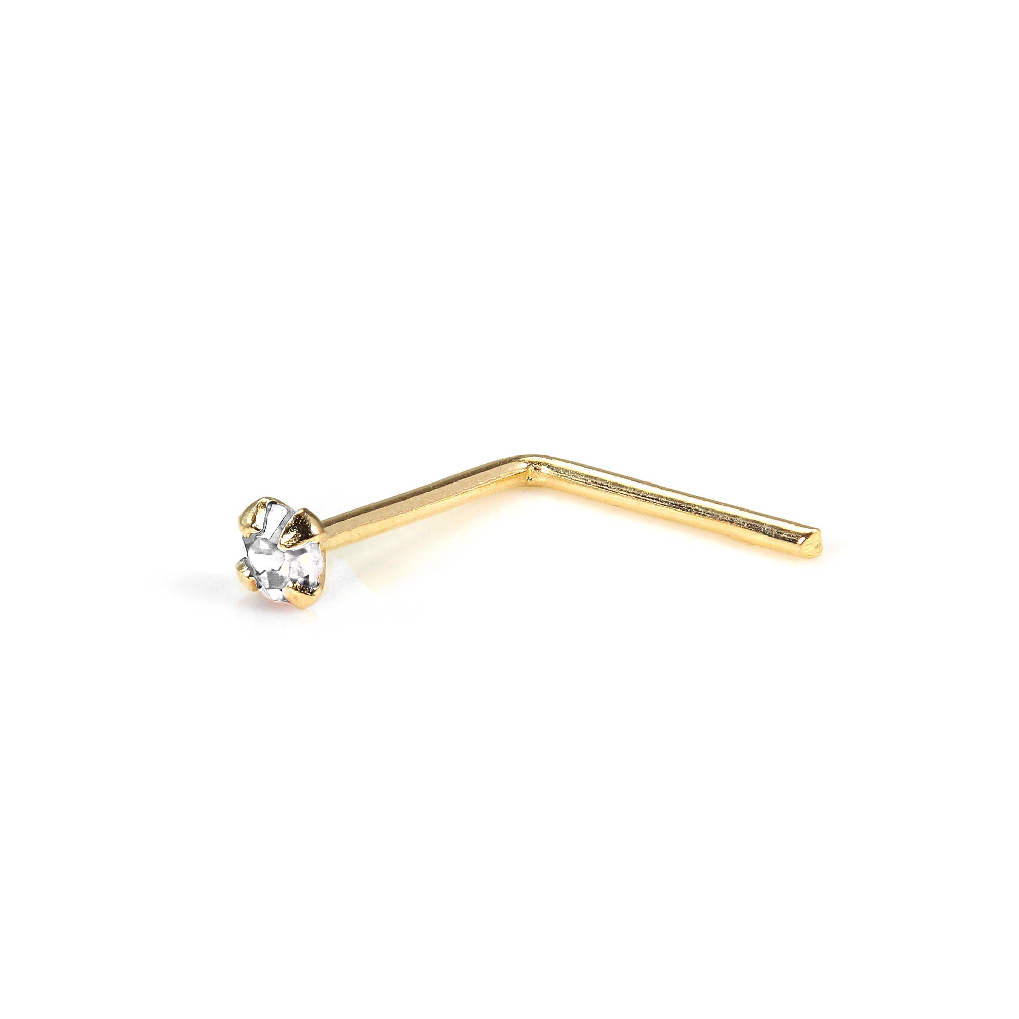 L-förmiger 1,5 mm runder CZ-Kristall Nasenstecker aus 9 Karat Gelbgold
