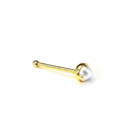 9 Karat Gelbgold 2,5 mm Natürliche Süßwasserperle Nasenstecker