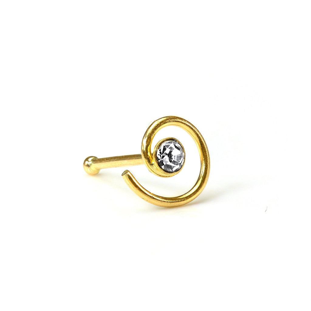 Spiral-Nasenstecker aus 9 Karat Gelbgold mit Kugelende und Zirkonia (2 mm)