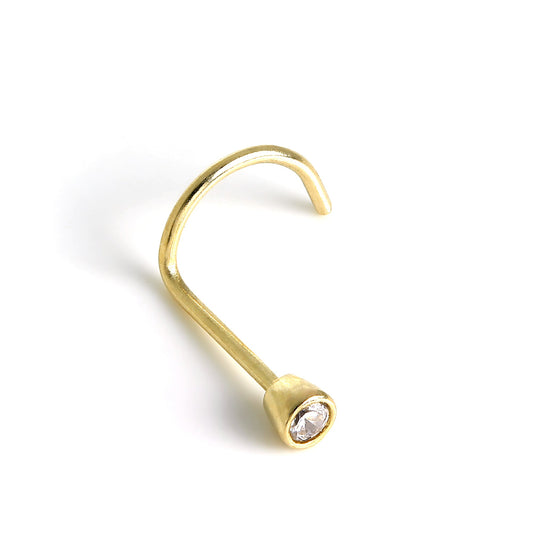 9 Karat Gold & 2mm Klar CZ Kristall Überschliff Nasenschraube