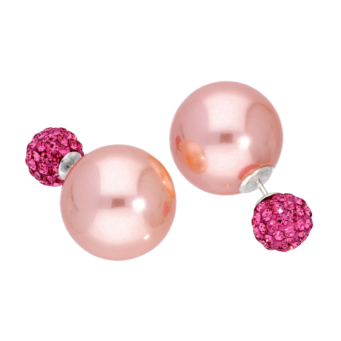 Sterling Silber Doppelseitige Perlen & CZ Ohrstecker Creme Weiß Pfirsich Grau