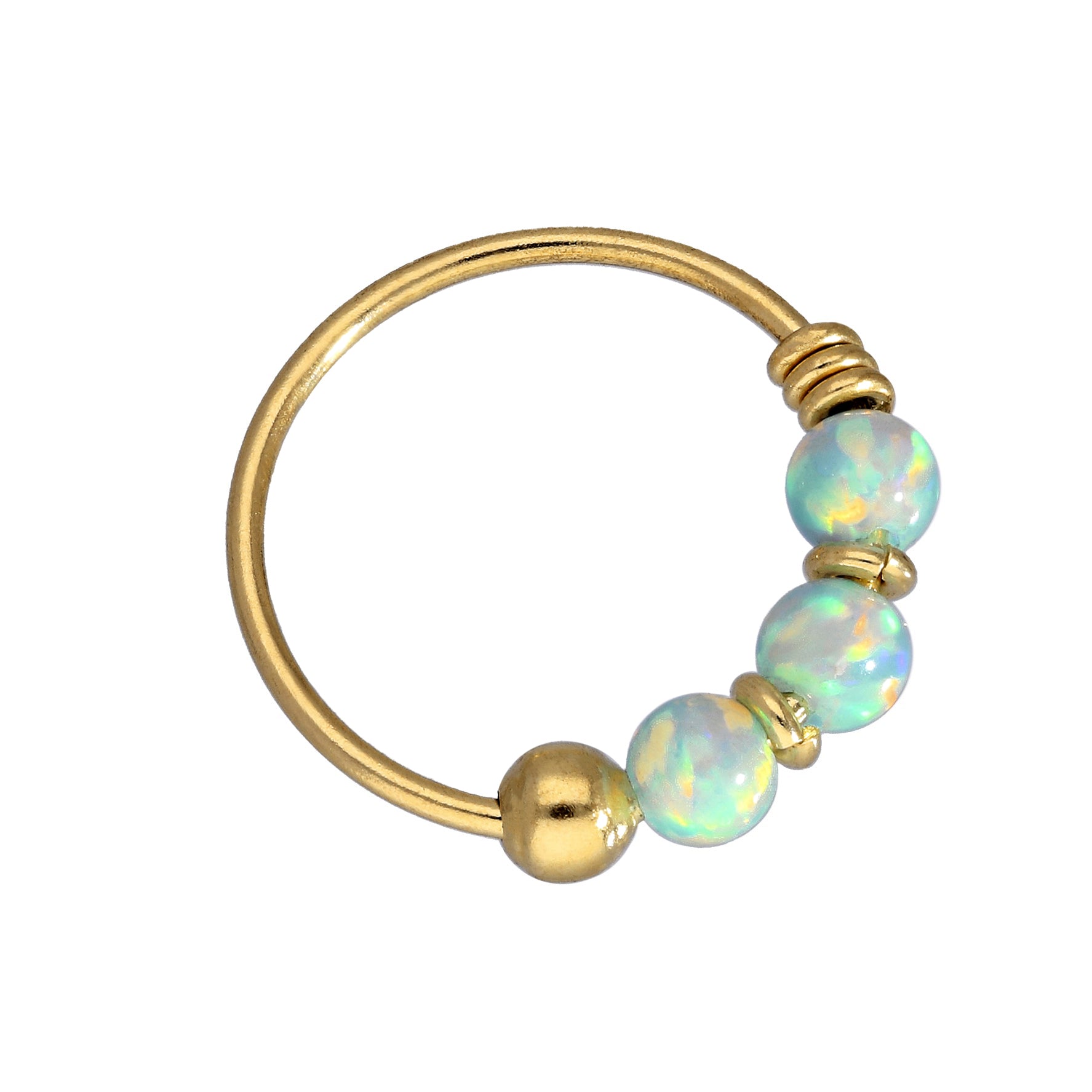 Nasenringe aus 9 Karat Gold und farbigen Opalsteinen Jade Blau Grün Rosa Orange Lila