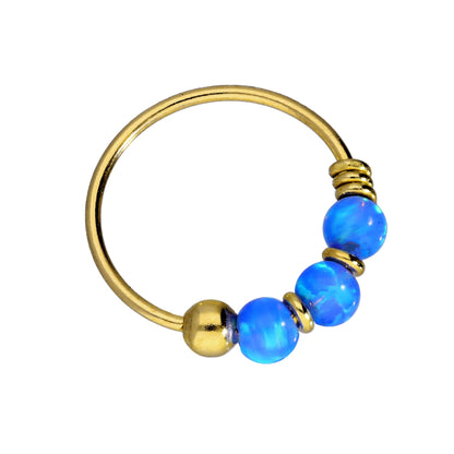 Nasenringe aus 9 Karat Gold und farbigen Opalsteinen Jade Blau Grün Rosa Orange Lila