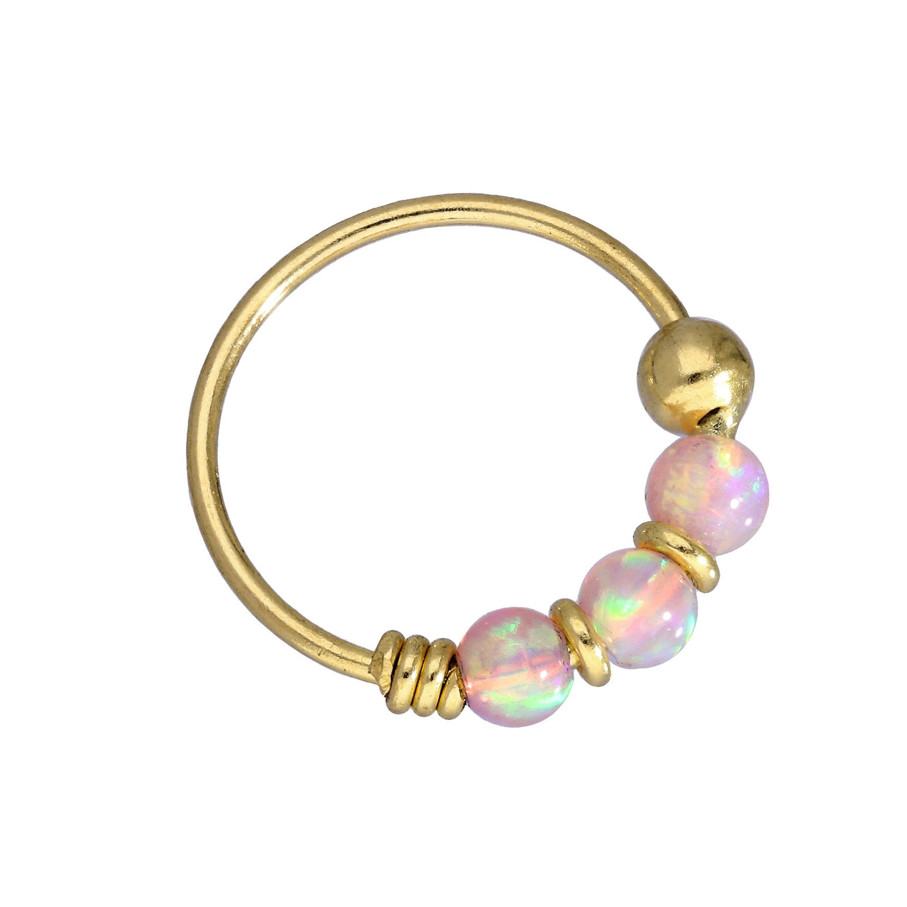 Nasenringe aus 9 Karat Gold und farbigen Opalsteinen Jade Blau Grün Rosa Orange Lila