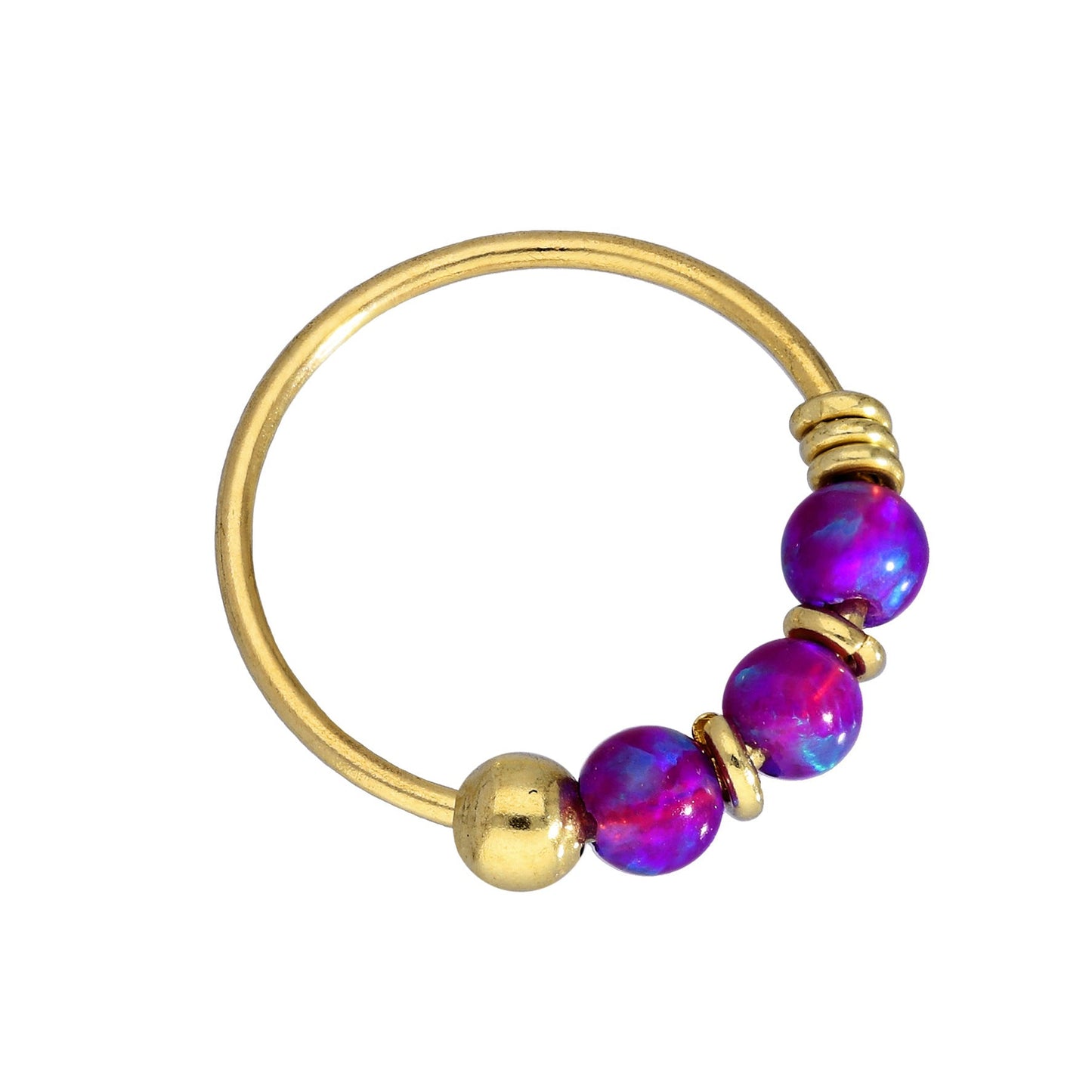 Nasenringe aus 9 Karat Gold und farbigen Opalsteinen Jade Blau Grün Rosa Orange Lila