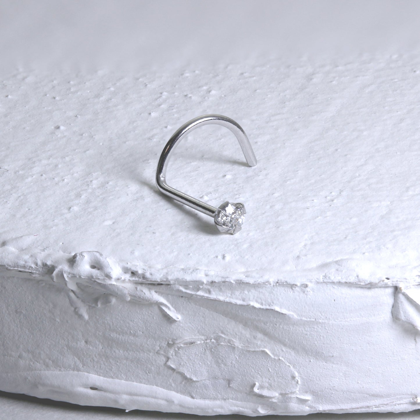 9 Karat Weißgold Zirkonia Kristall Nasenschraubhaken