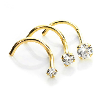 9 Karat Gelbgold Zirkonia Kristall Nasenschraubhaken