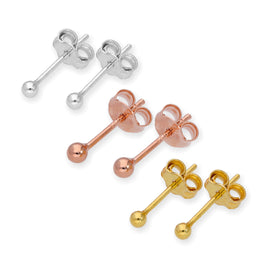 Sterlingsilber 2 mm Kugel Ohrstecker Satz - Drei Farben