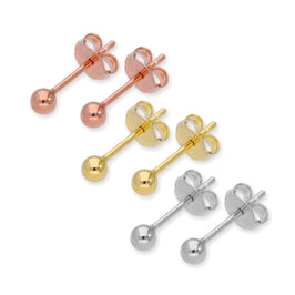 Sterlingsilber 3 mm Kugel Ohrstecker Satz - Drei Farben