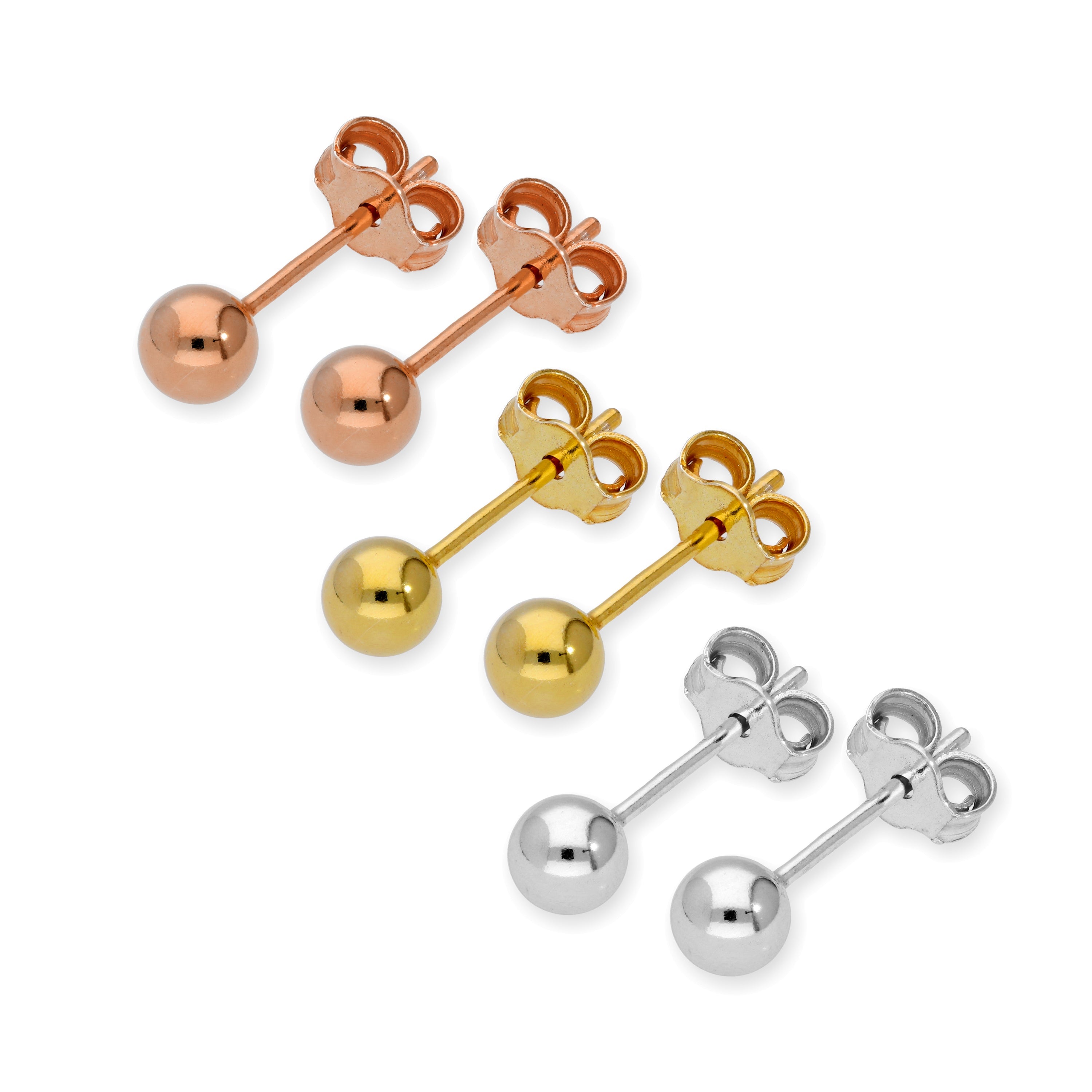 Sterlingsilber 4 mm Kugel Ohrstecker Satz - Drei Farben