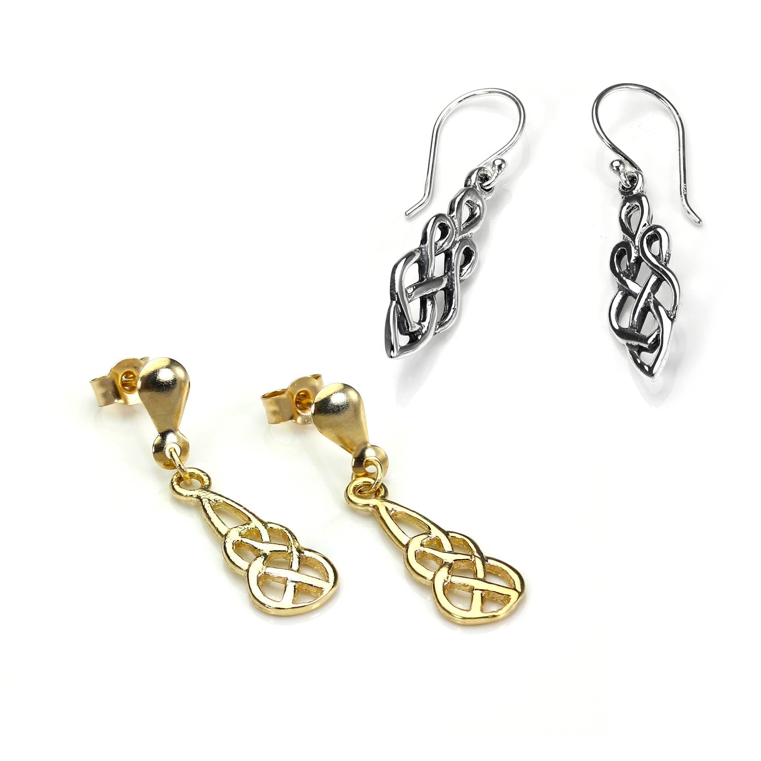 Sterlingsilber & 9 Karat Gold Keltischer Knoten Ohrringe Satz