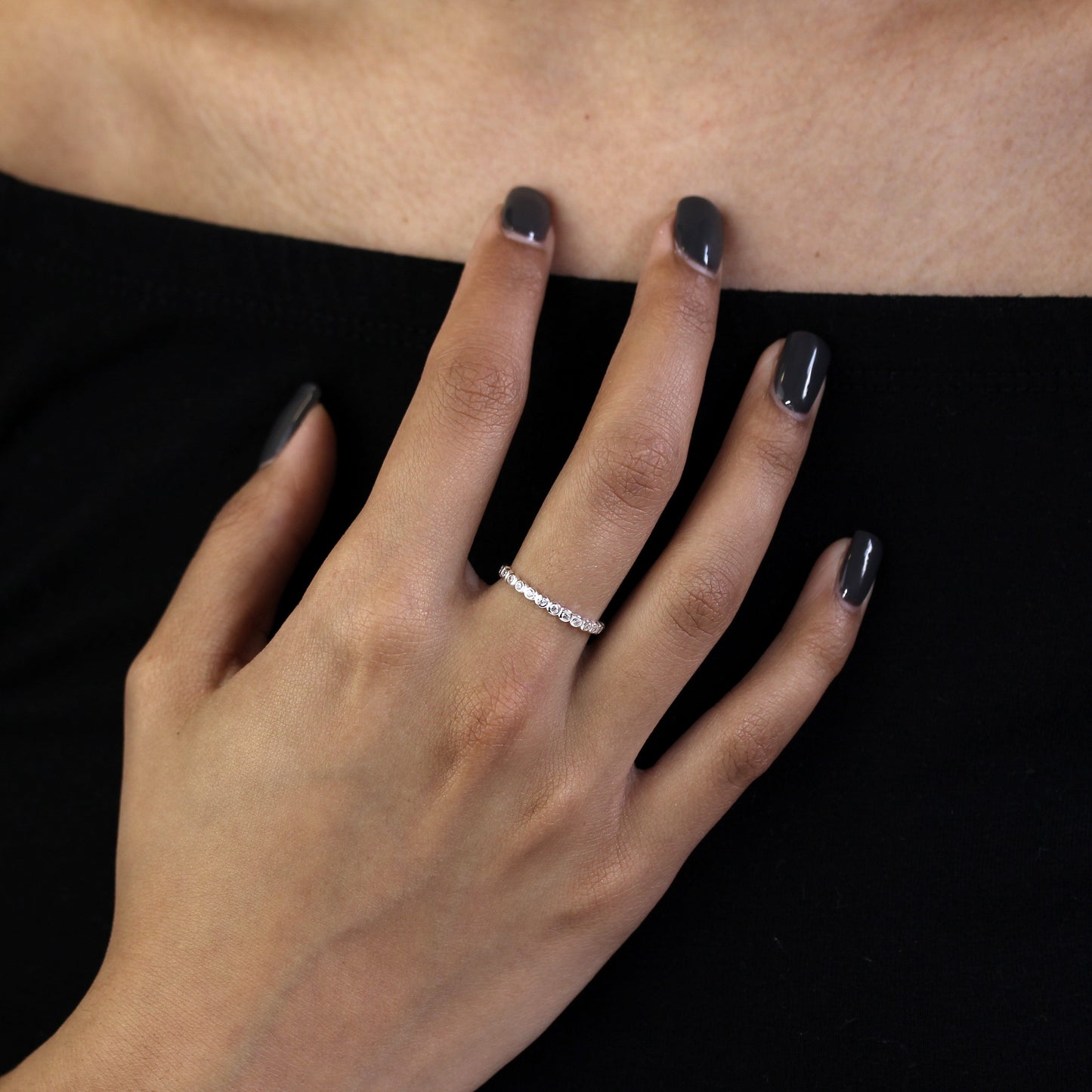 Sterling Silber Halb-Ewigkeitsring mit Punkten – Größe I – W