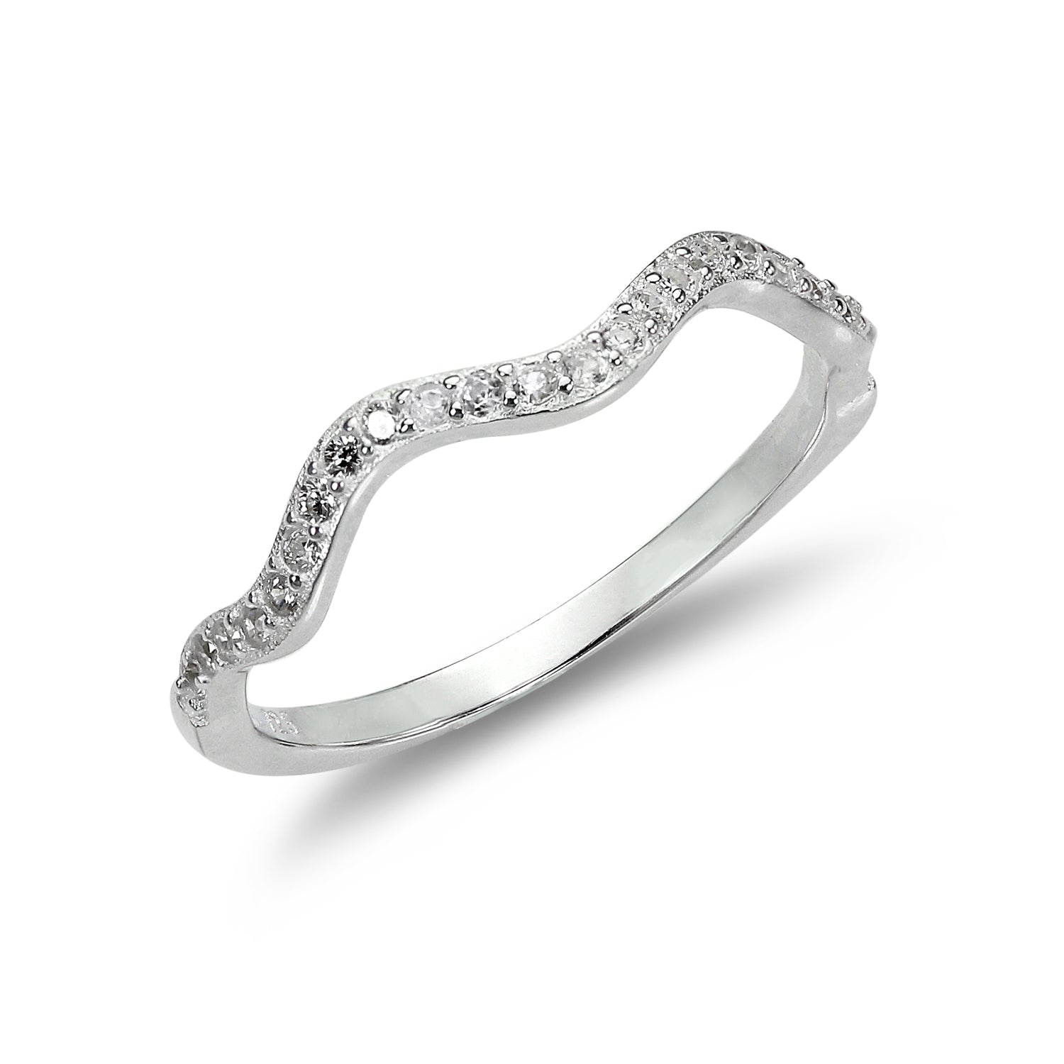 Sterlingsilber 2 mm Wellenring mit klaren CZ-Kristallen – UK-Größe I-U