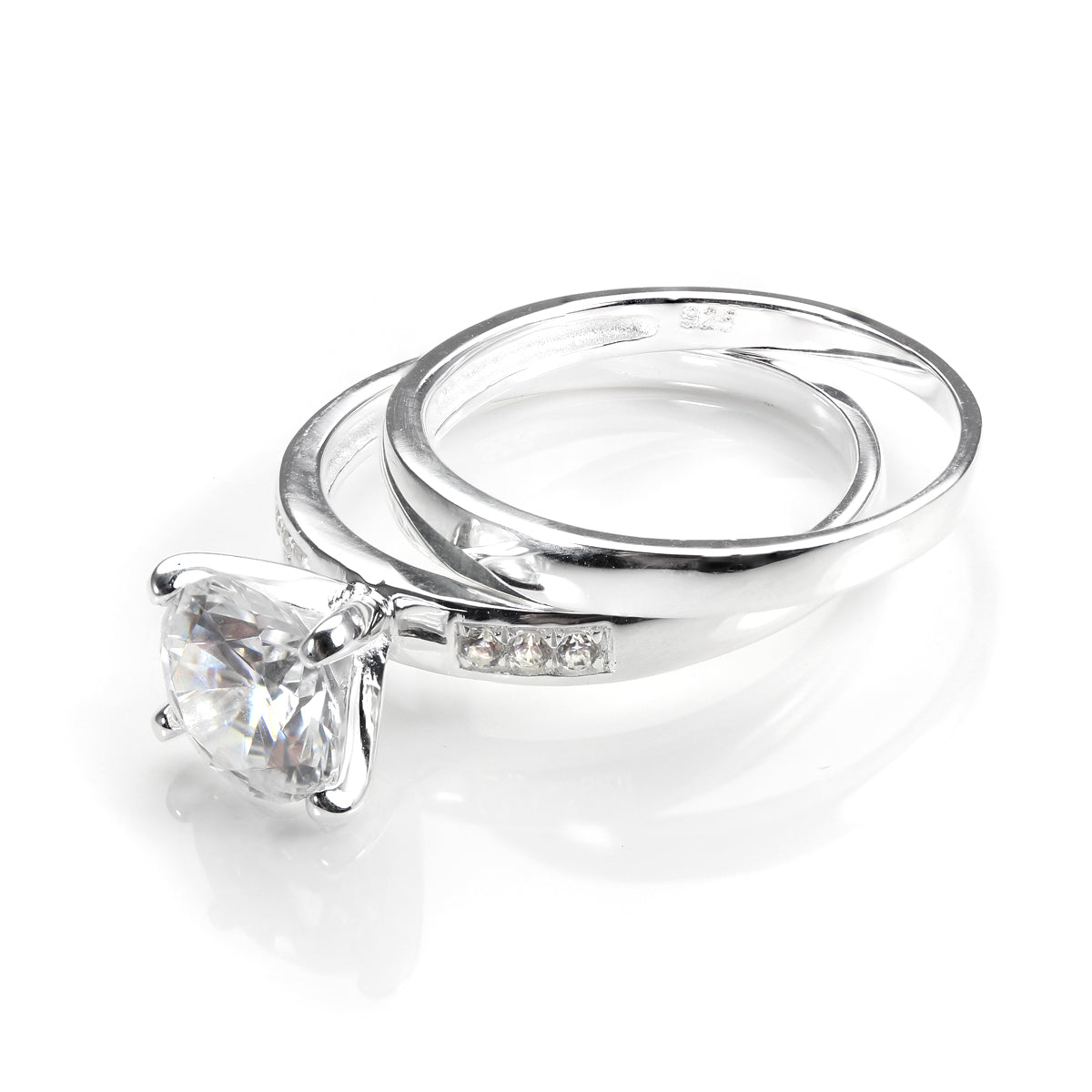 Verlobungsring und Ehering-Set aus Sterlingsilber und Zirkonia-Kristallen
