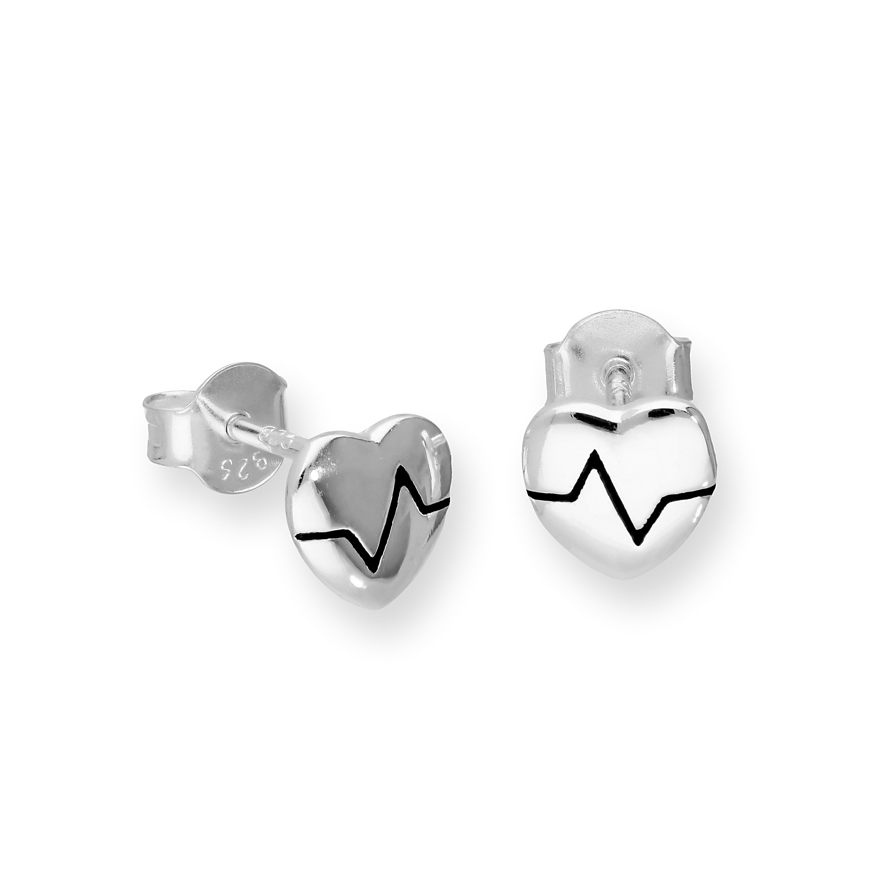 Sterlingsilber Herz mit Herzschlag Ohrstecker
