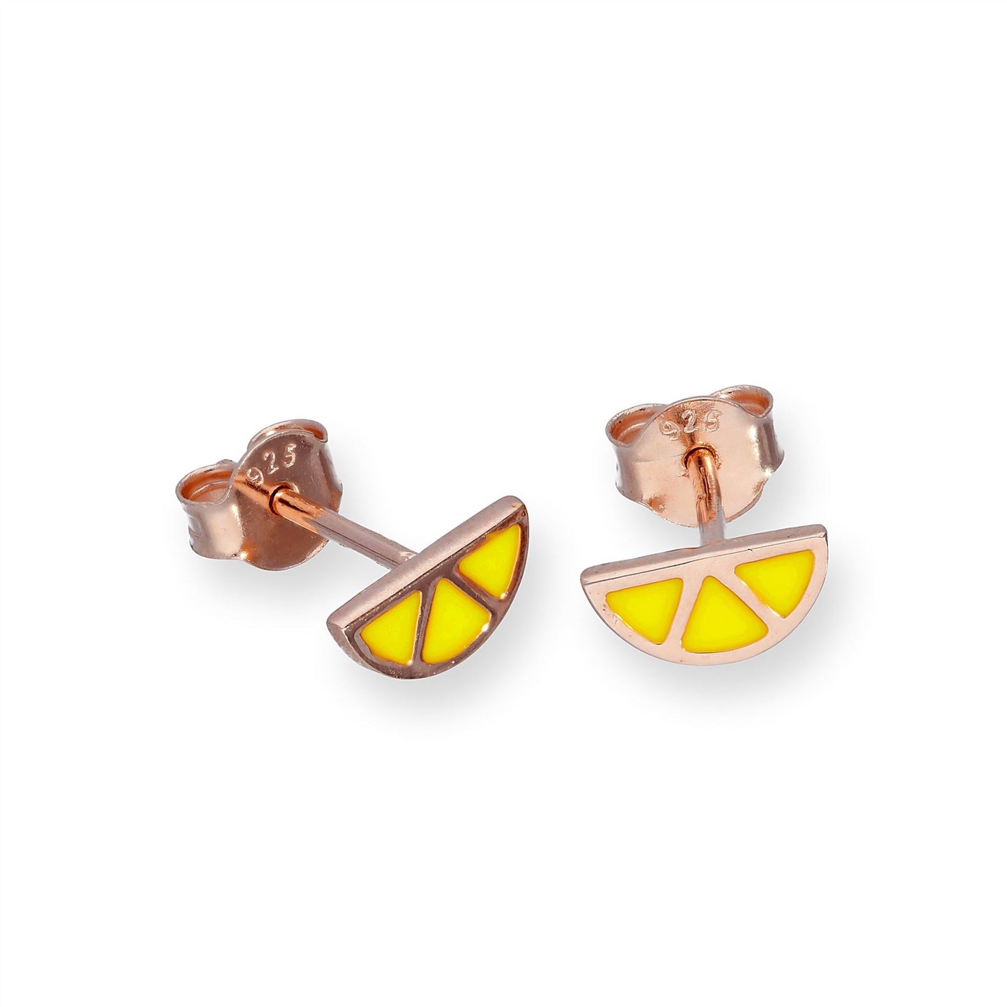 Rose Gold Plated Sterling Silver & Yellow Enamel Lemon Slice Stud Earrings