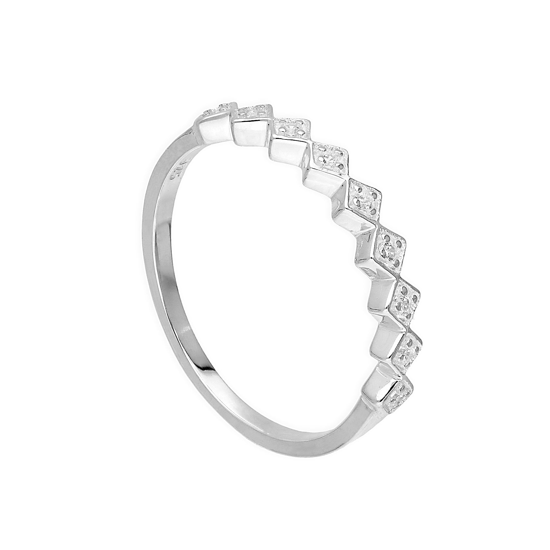 Halber Ewigkeitsring aus Sterlingsilber mit klaren CZ-Kristall-Quadraten, Größen H–V