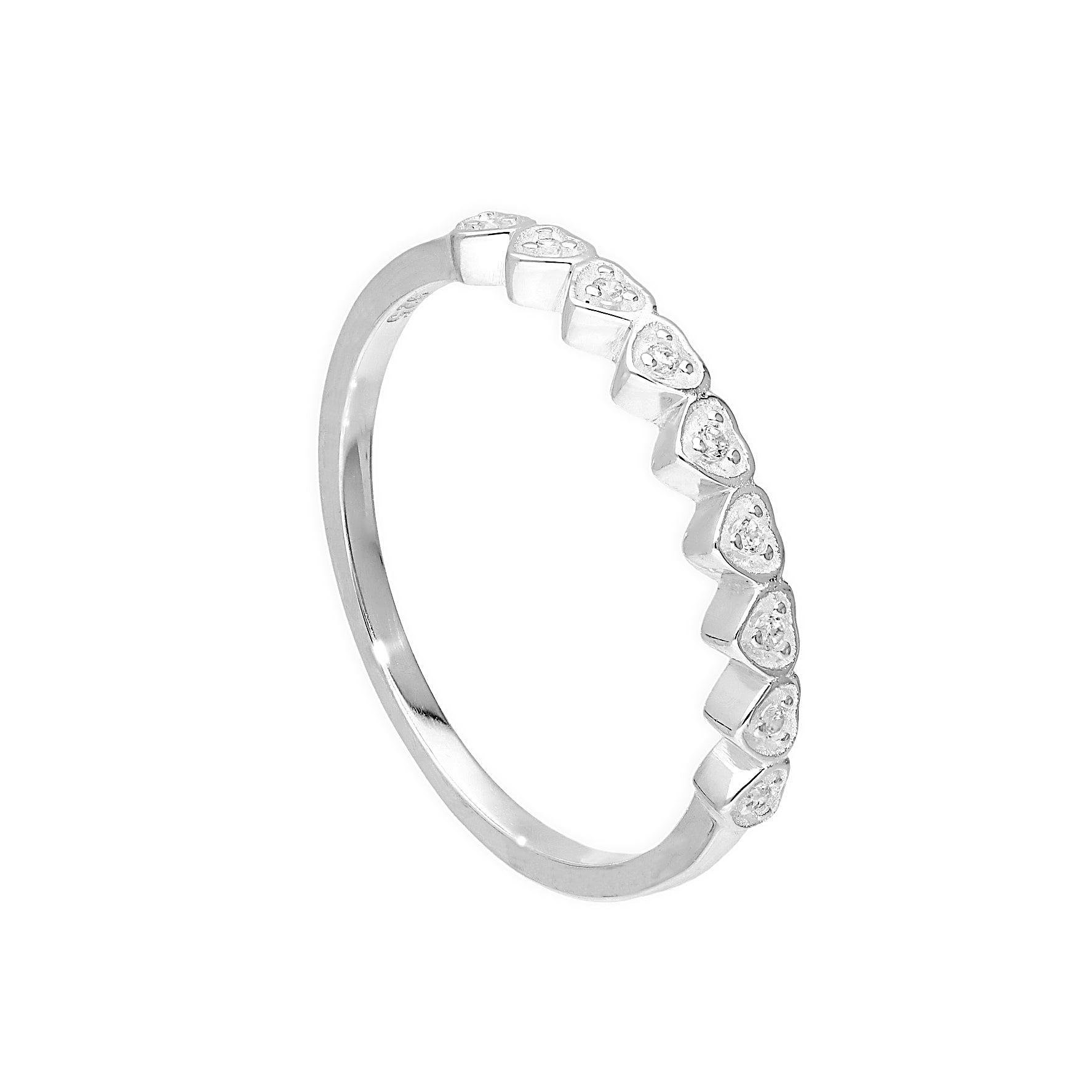 Halber Ewigkeitsring aus Sterlingsilber mit klaren Zirkonia-Herzen, Größen H–V