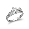 Geteilter Bandring aus Sterlingsilber mit CZ-Kristallen und Schmetterlingen – UK-Größen J–W