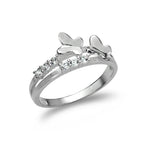 Geteilter Bandring aus Sterlingsilber mit CZ-Kristallen und Schmetterlingen – UK-Größen J–W