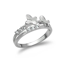 Geteilter Bandring aus Sterlingsilber mit CZ-Kristallen und Schmetterlingen – UK-Größen J–W