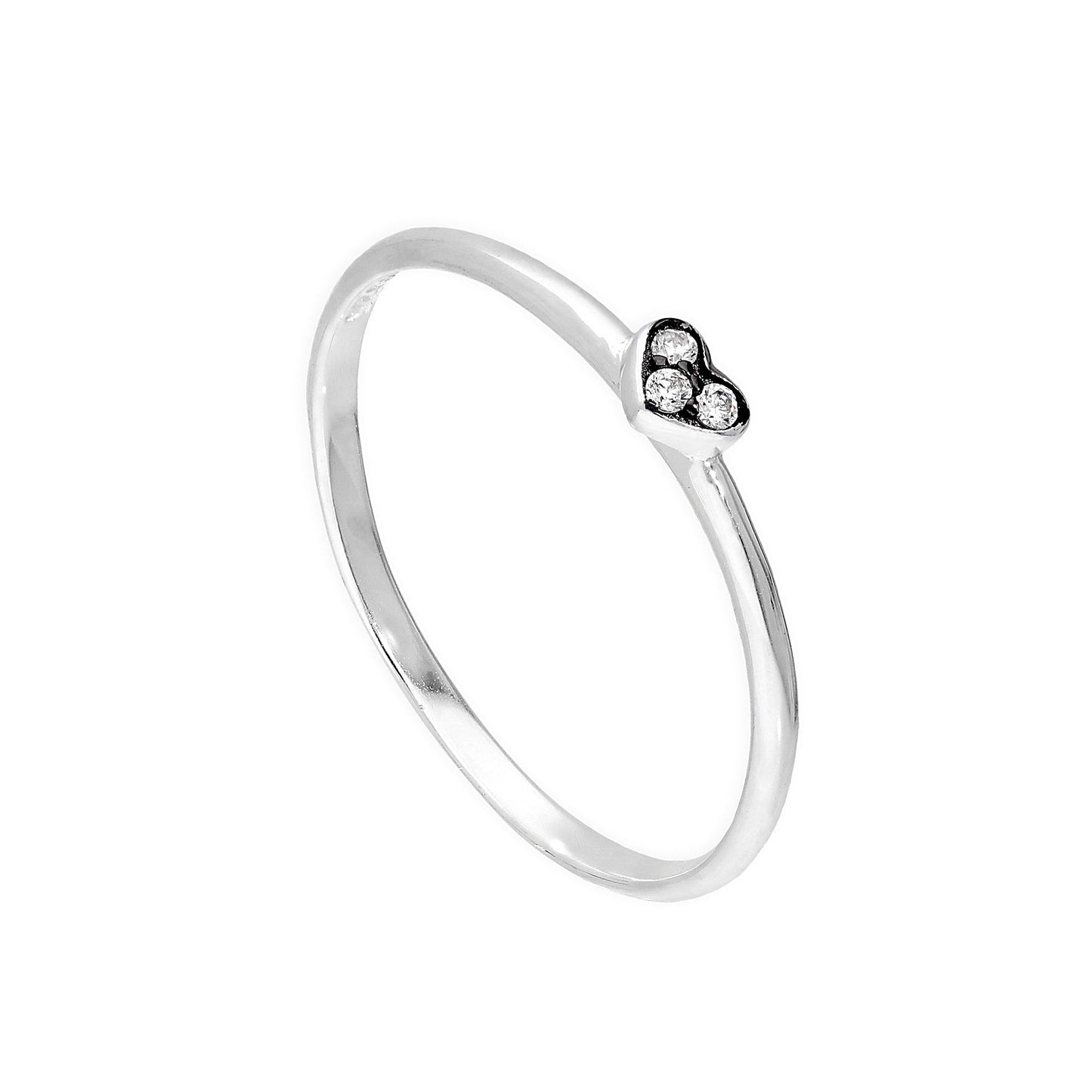 Sterling Silber & klare CZ-Kristall-Herzring mit schwarzem Rhodium Größe G - W