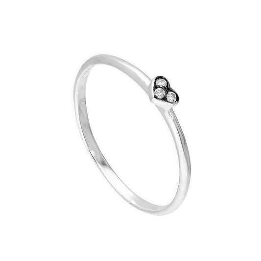 Sterling Silber & klare CZ-Kristall-Herzring mit schwarzem Rhodium Größe G - W