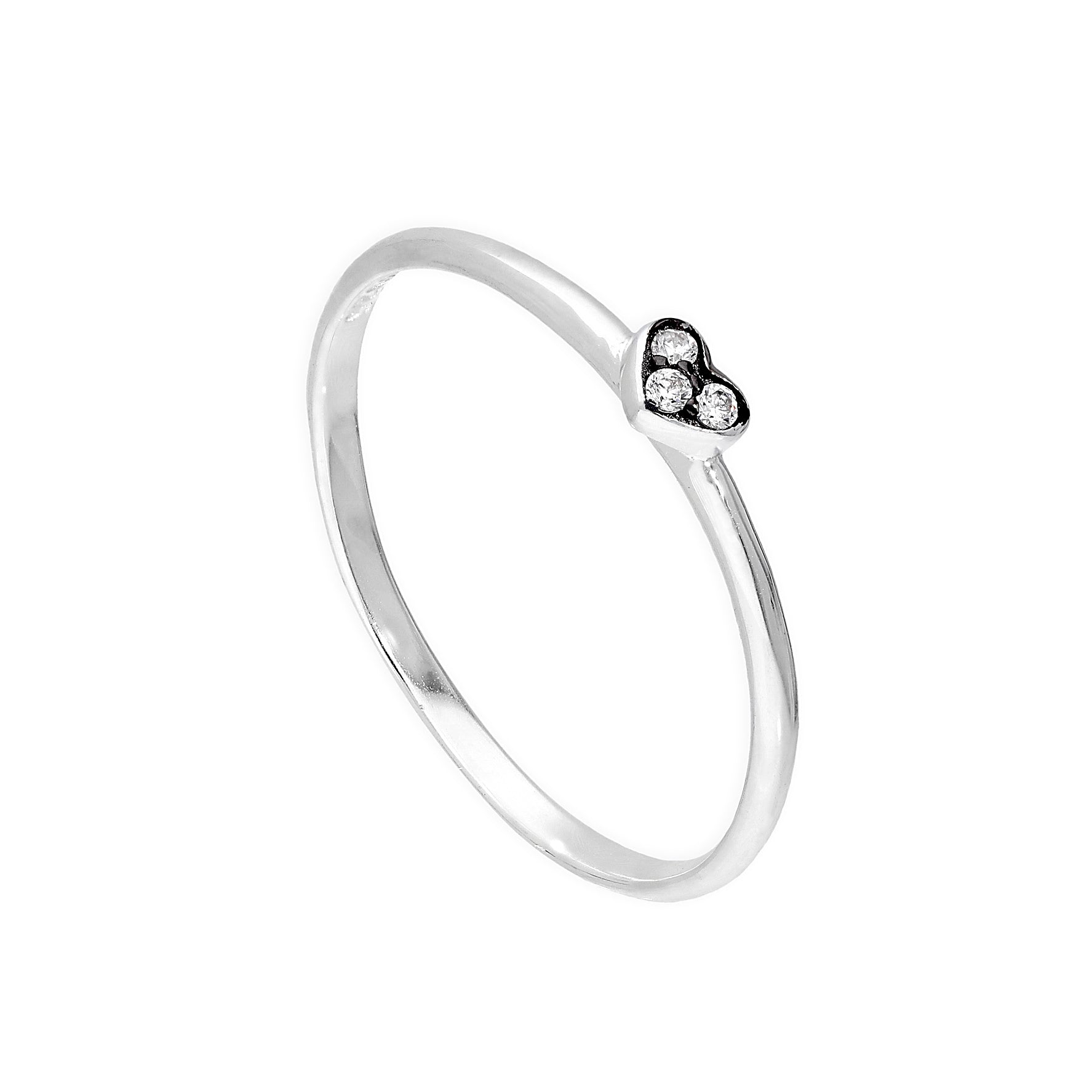Sterlingsilber & klare CZ-Kristall-Herzring mit schwarzem Rhodium Größe G - W