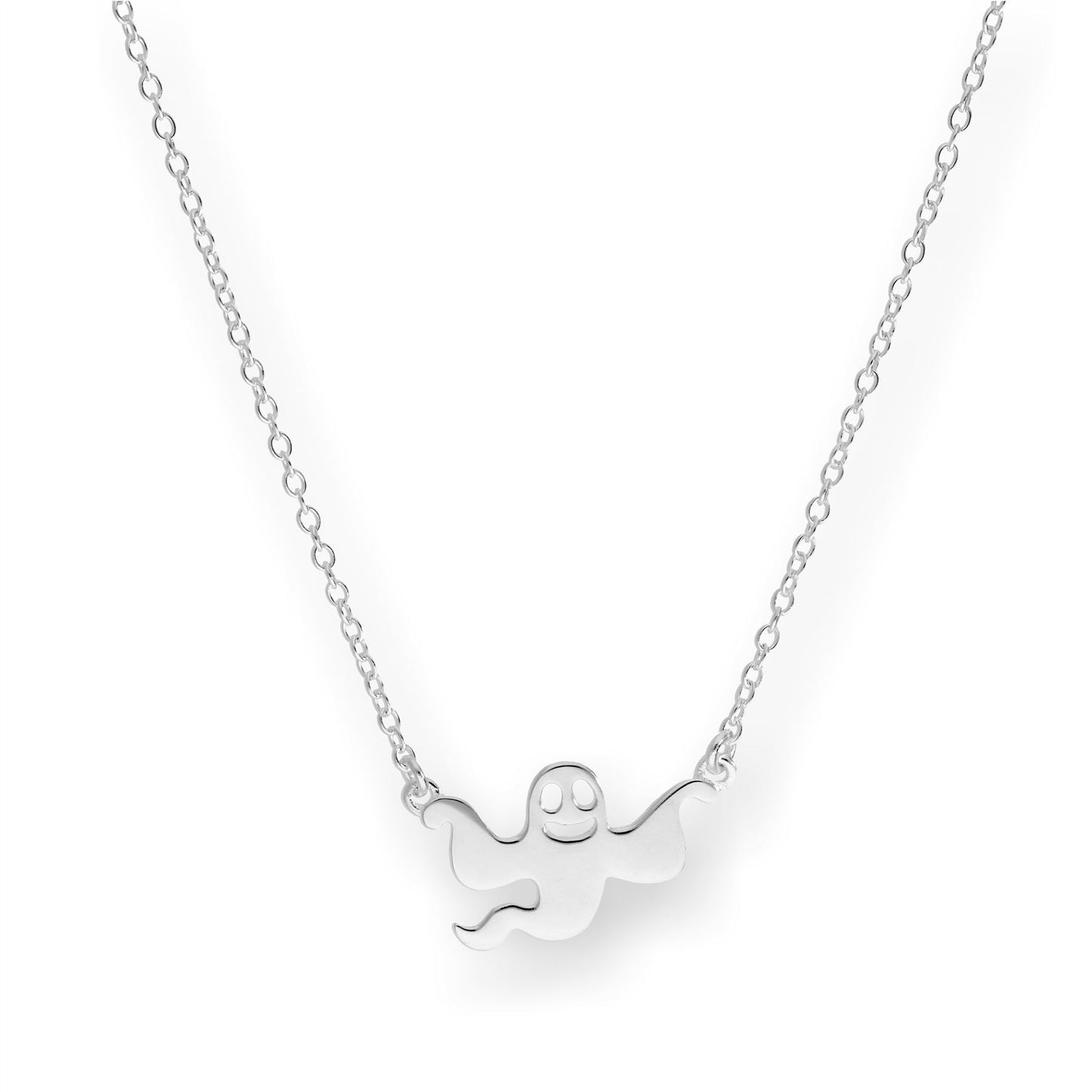 Sterling Silver Flying Ghost Necklace on 18 Inch Chain