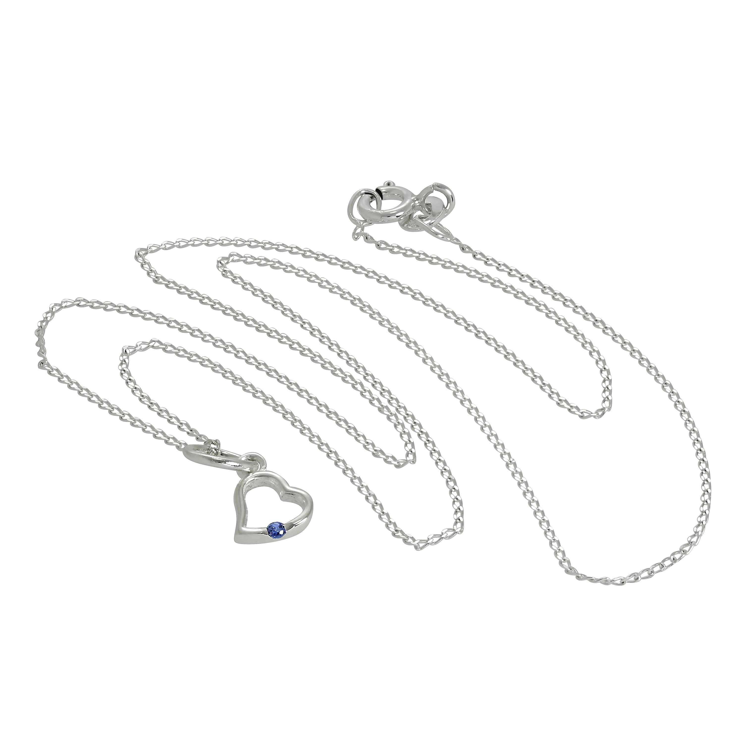 Sterlingsilber & Saphir CZ Kristall Herz - Anhänger Halskette 35,5 - 56 cm