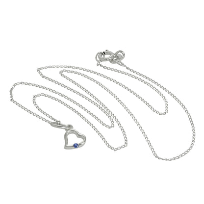 Sterlingsilber & Saphir CZ Kristall Herz - Anhänger Halskette 35,5 - 56cm