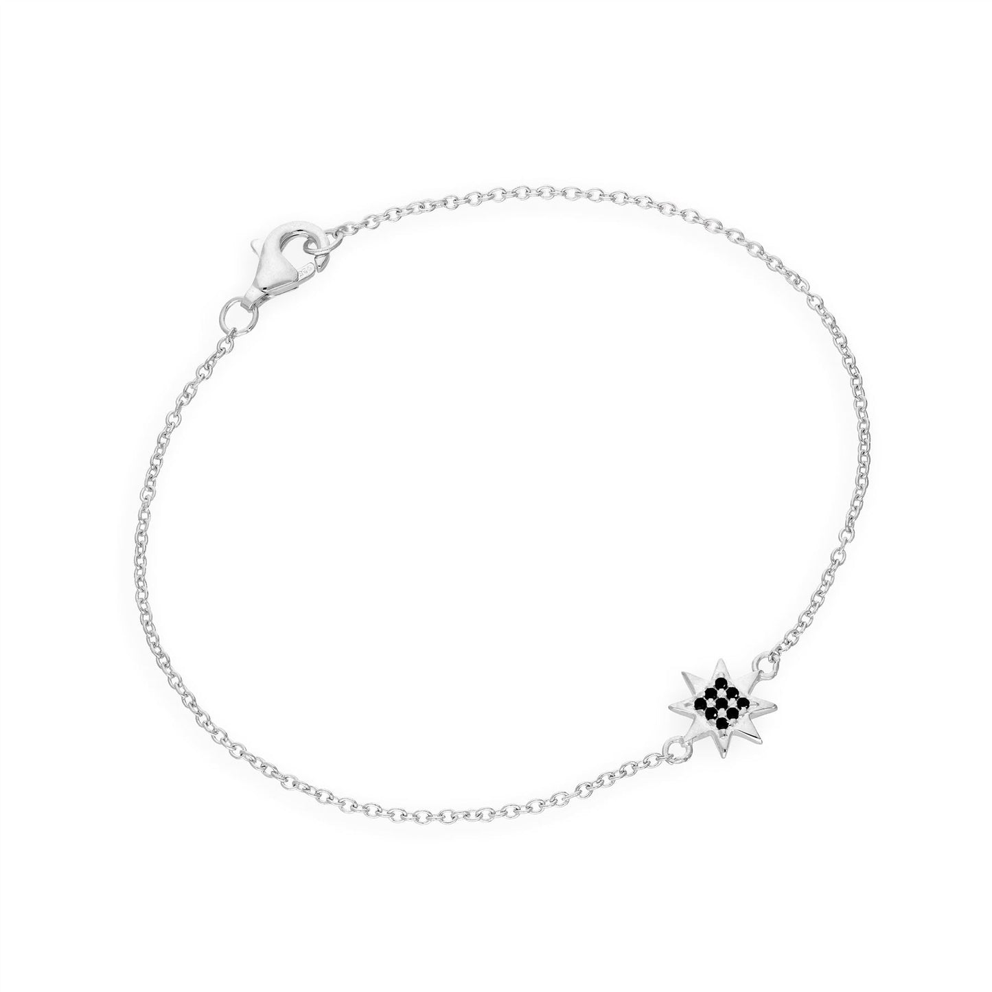 Armband aus Sterlingsilber und schwarzem Zirkonia mit 7-Zoll-Stern