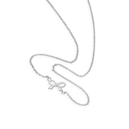Sterling Silver Ribbon Bow Necklace w 18 Inch Chain