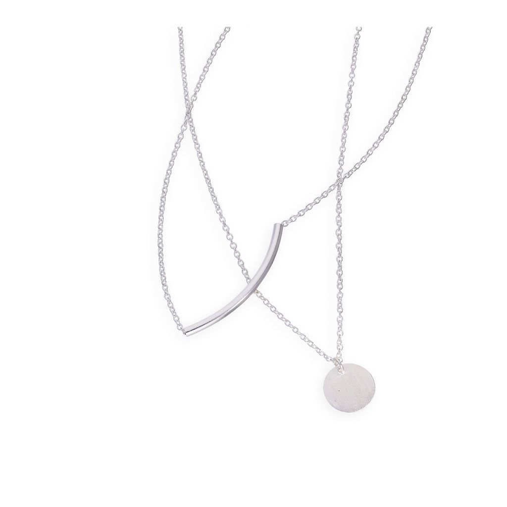 Sterlingsilber Kurve und Kreis Doppel Hänge Halskette mit 51 cm Kette