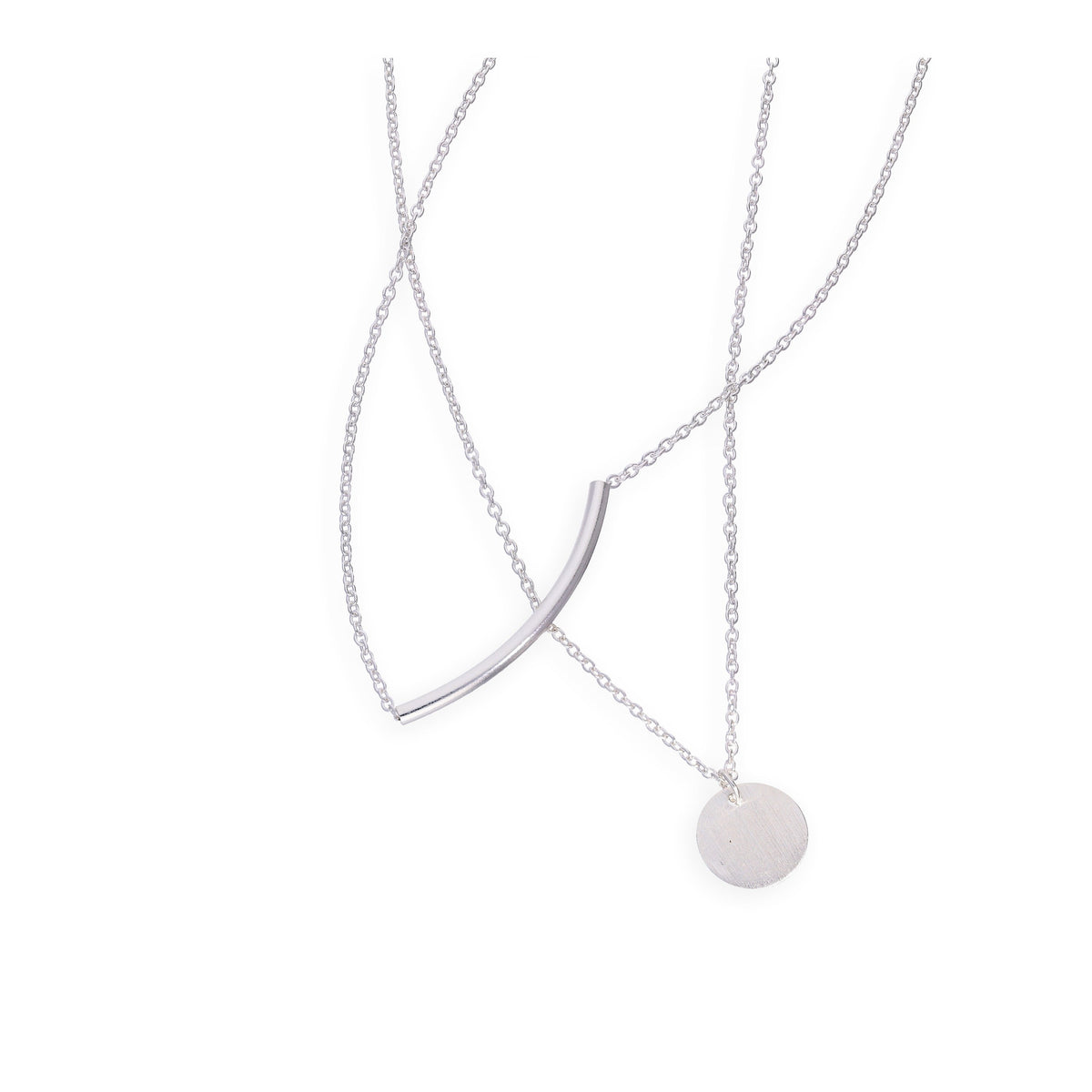 Sterlingsilber Kurve und Kreis Doppel Hänge Halskette mit 51 cm Kette