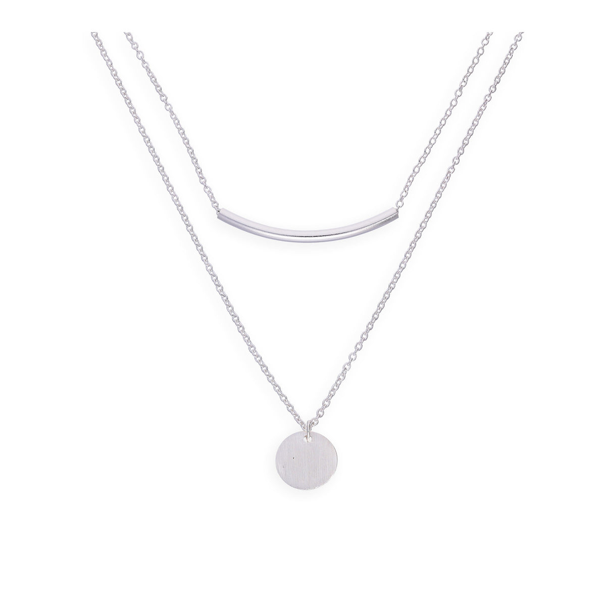 Sterlingsilber Kurve und Kreis Doppel Hänge Halskette mit 51 cm Kette