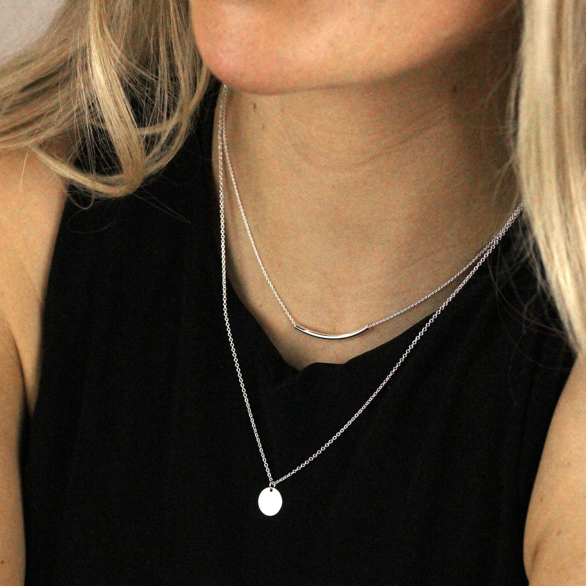 Sterlingsilber Kurve und Kreis Doppel Hänge Halskette mit 51 cm Kette