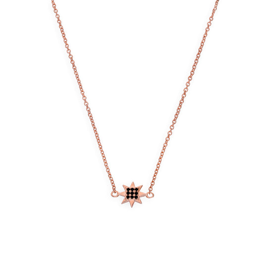 Rose Gold Plated Sterling Silver & Black CZ Crystal 18 Inch Star Necklace