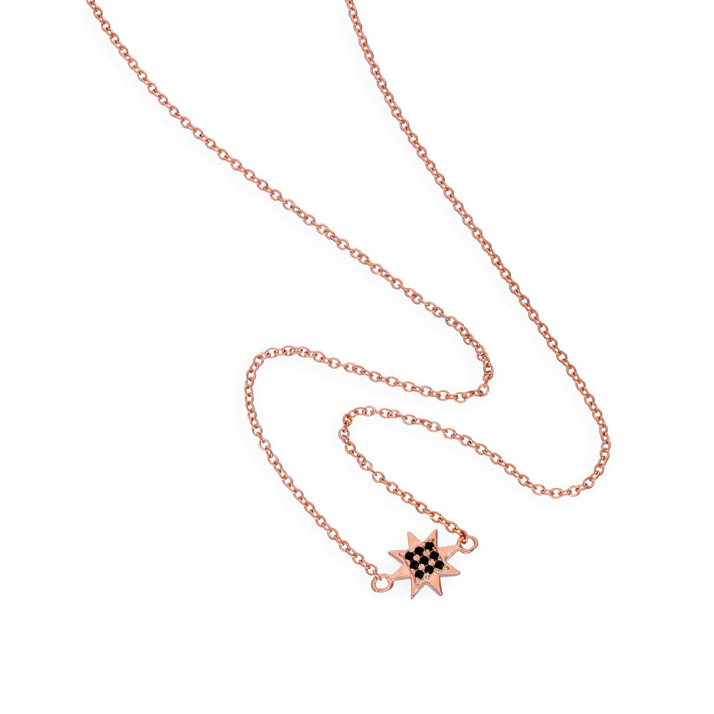 Rosévergoldete Sterlingsilber-Halskette mit Stern und schwarzem Zirkonia, 45,5 cm