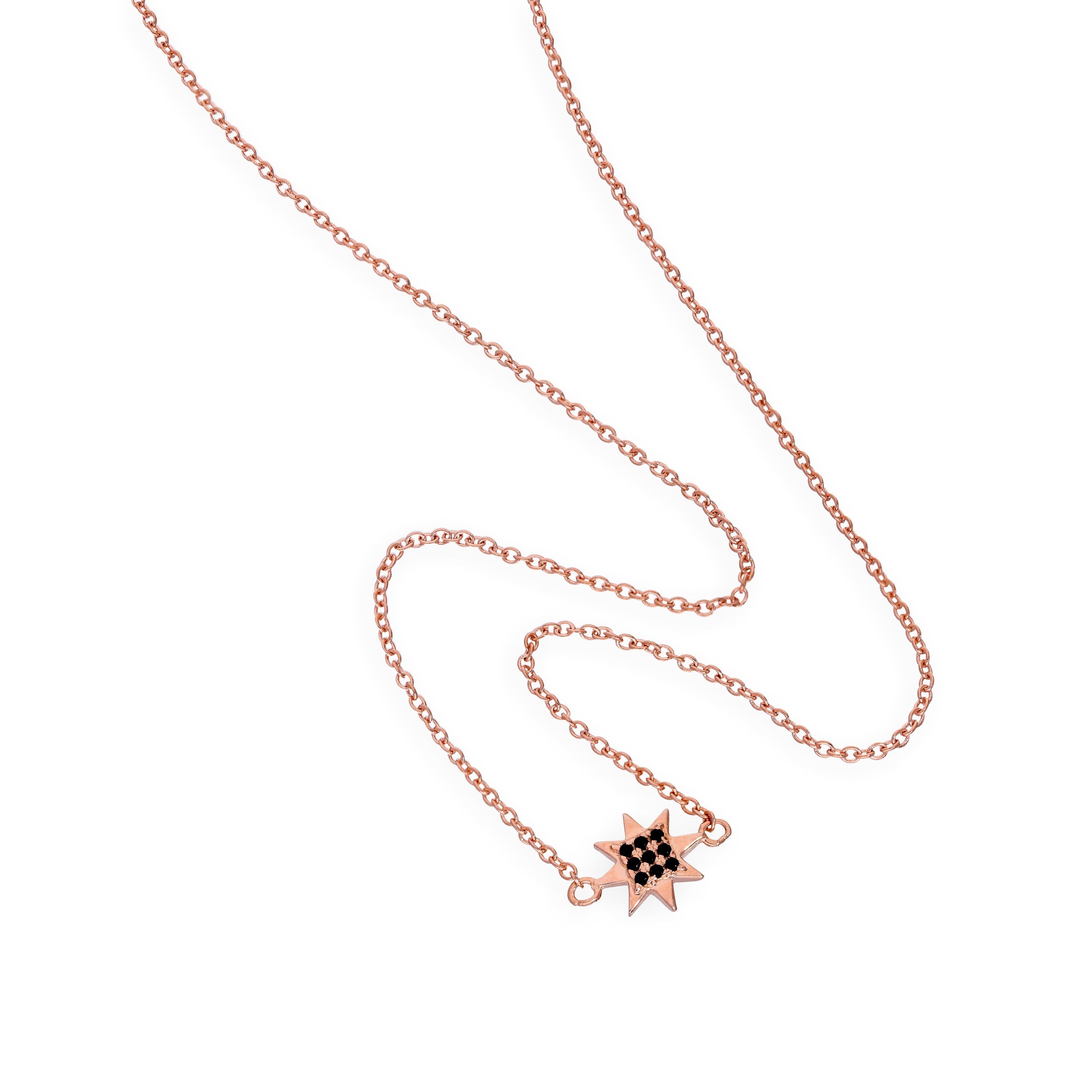 Rosévergoldete Sterlingsilber-Halskette mit Stern und schwarzem Zirkonia, 45,5 cm