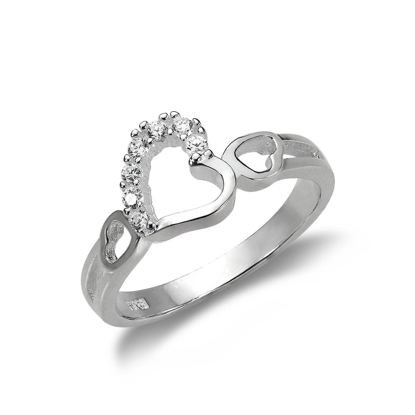 Sterling Silber & CZ Kristall ineinander verschlungene Herzen Ring - Größen I-V
