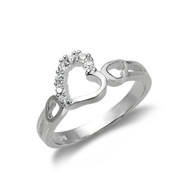 Sterlingsilber & CZ Kristall ineinander verschlungene Herzen Ring - Größen I-V