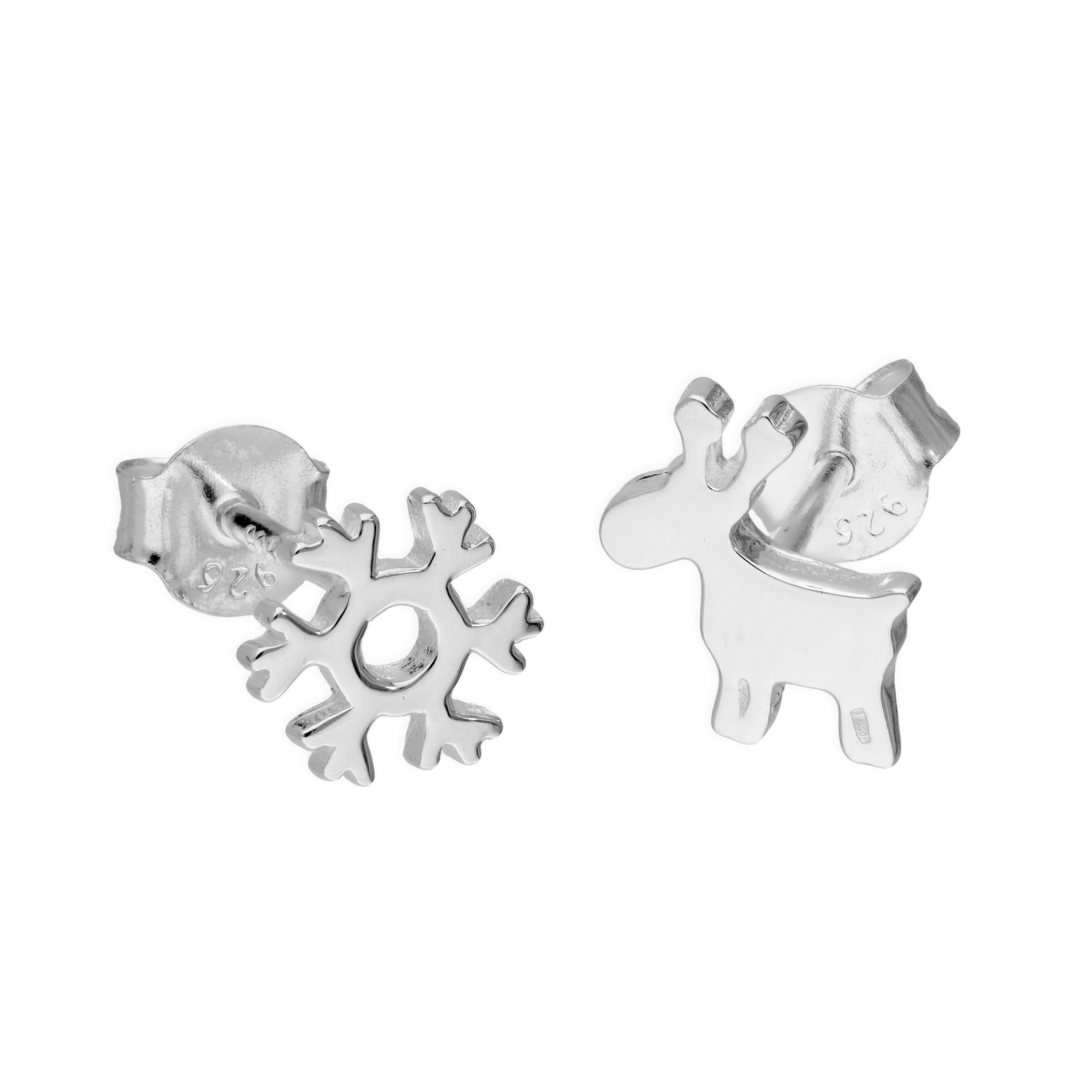 Sterlingsilber Rentier & Schneeflocke Ohrstecker