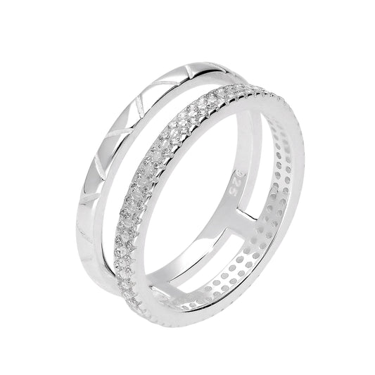Doppelbandring aus Sterlingsilber und CZ-Kristallen