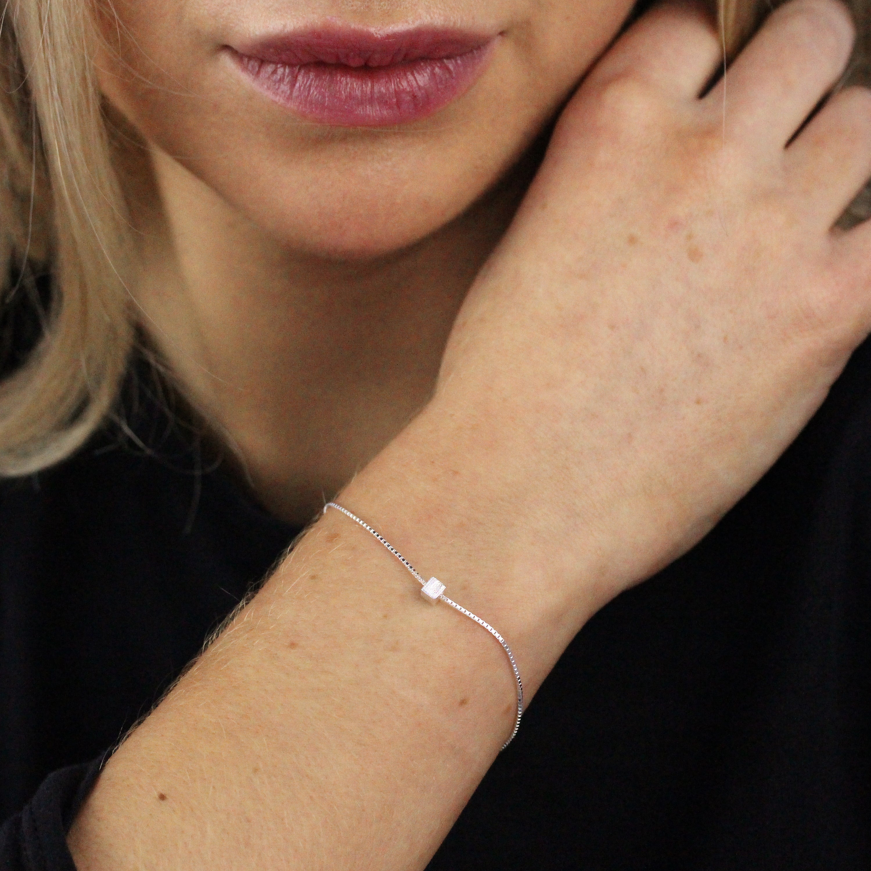 Sterlingsilber 18 cm Kastenkette Armband mir Auffädel Würfel