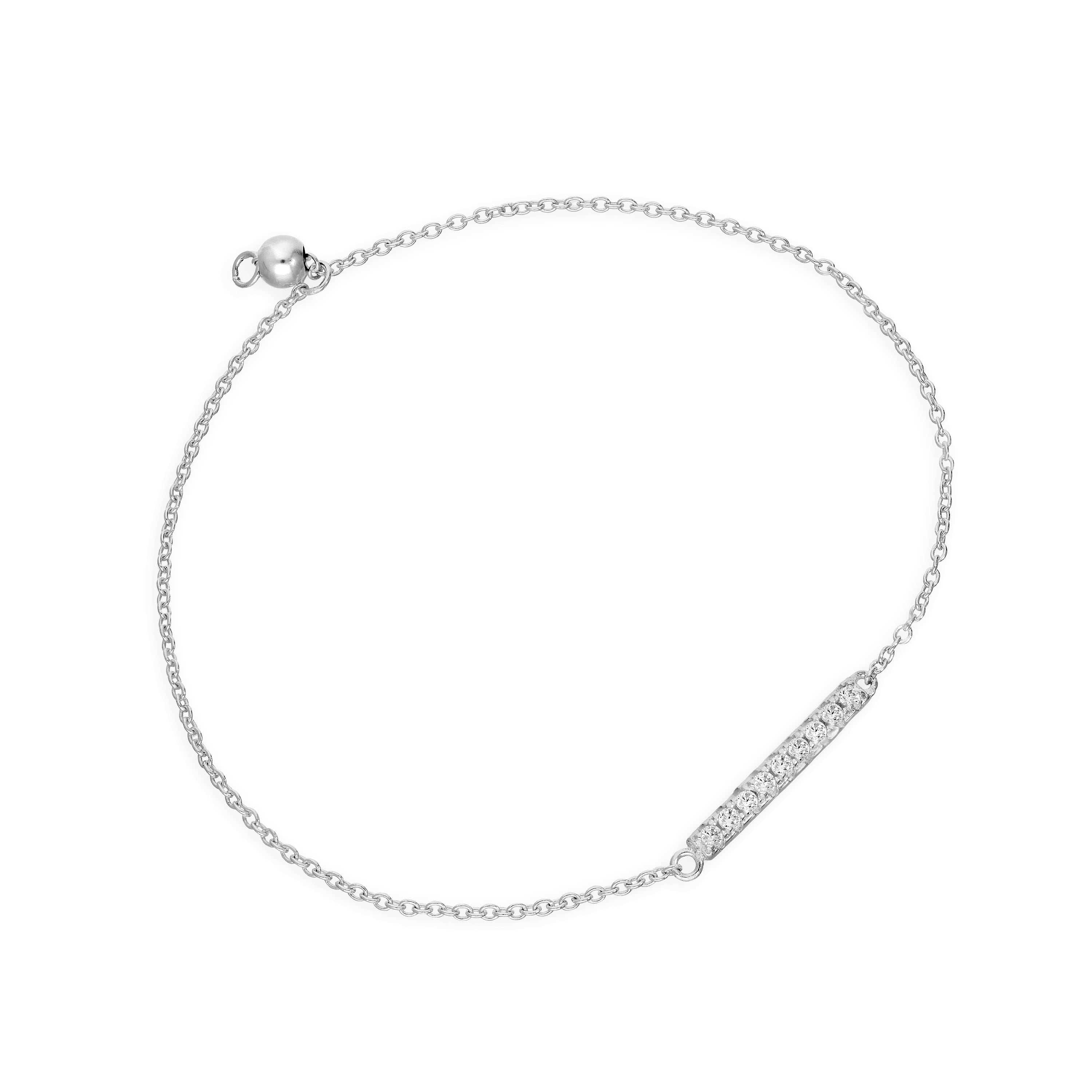 Sterlingsilber Verstellbar 18 cm - Armband mit Klar CZ Kristall Stange