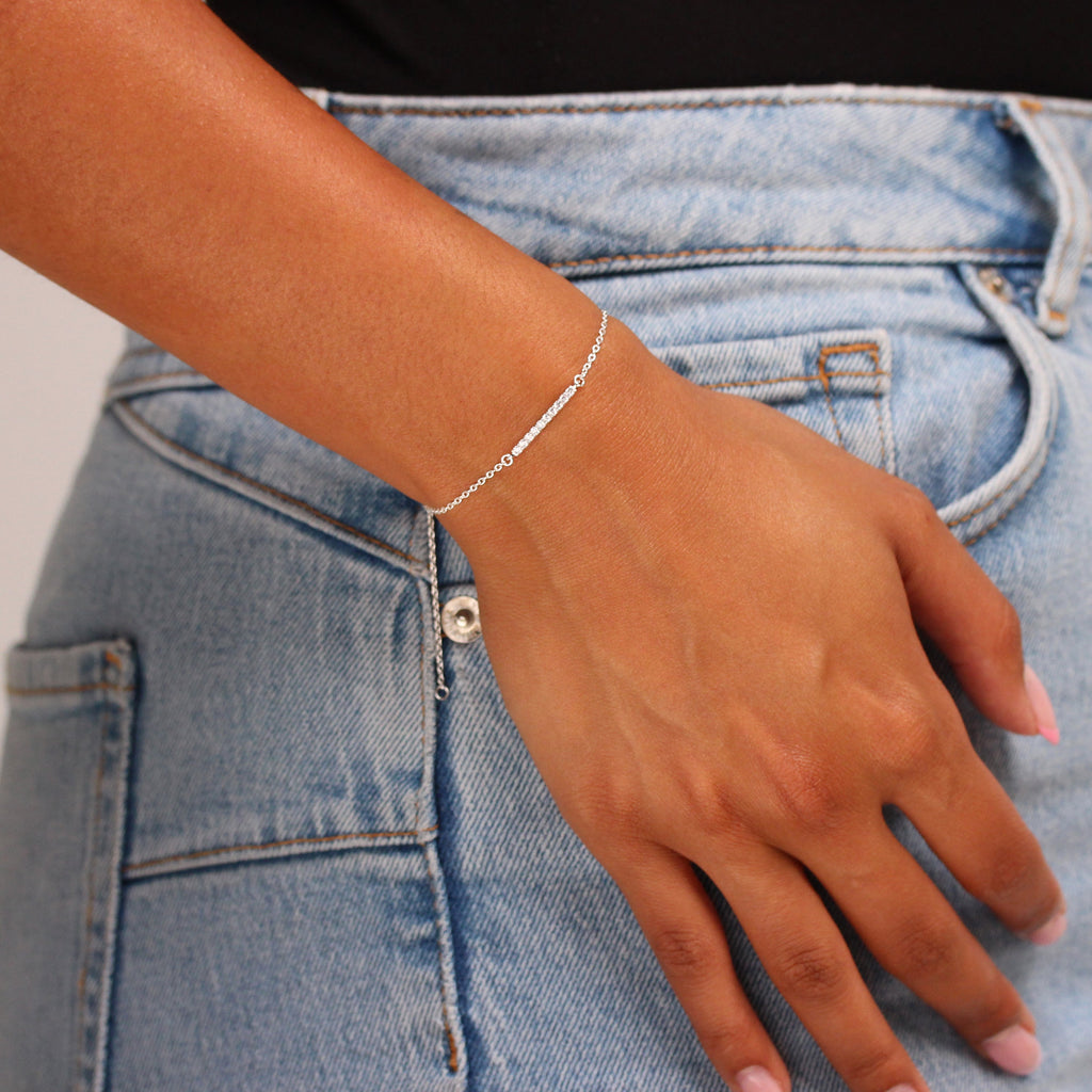Sterlingsilber Verstellbar 18 cm - Armband mit Klar CZ Kristall Stange