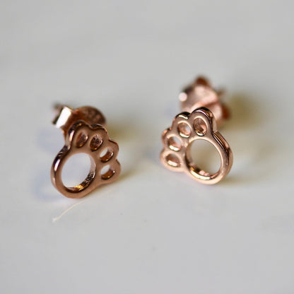 Rose Gold Plated Sterling Silver Animal Pawprint Stud Earrings